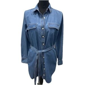 Banana Republic Denim Shirt Dress Women's Small Blue Button Up Belted 2 Pockets